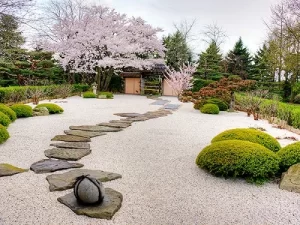 zen garden idea with limestone gravel