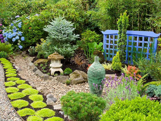 asian style rock garden rock garden with blue screen garden design 15639