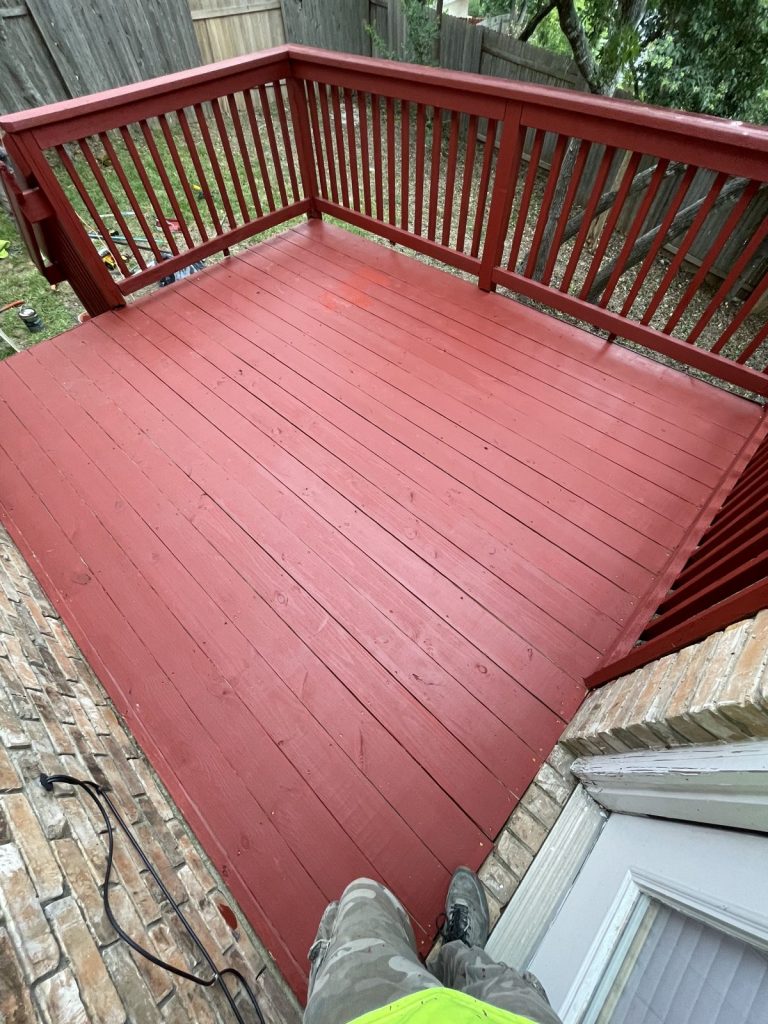 Recent Landscaping Projects In Austin, Tx 4 finished red stained deck floor and railing after restoration