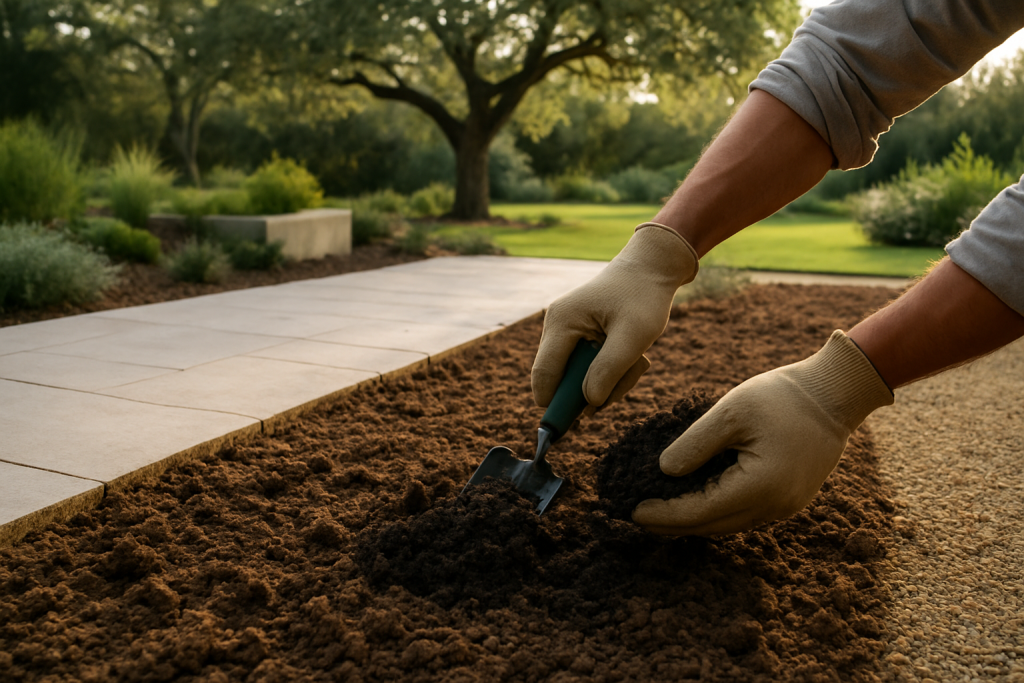 How To Compare Landscaping Quotes In Austin 1 soil preparation in a shaded austin planting bed before landscaping work.